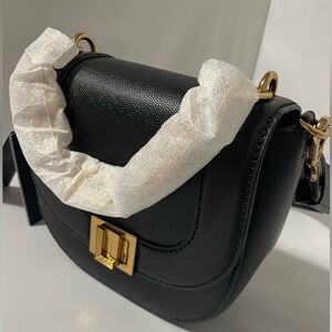 Brand New Karl Lagerfeld Black Leather Shoulder Bag with Gold Accents